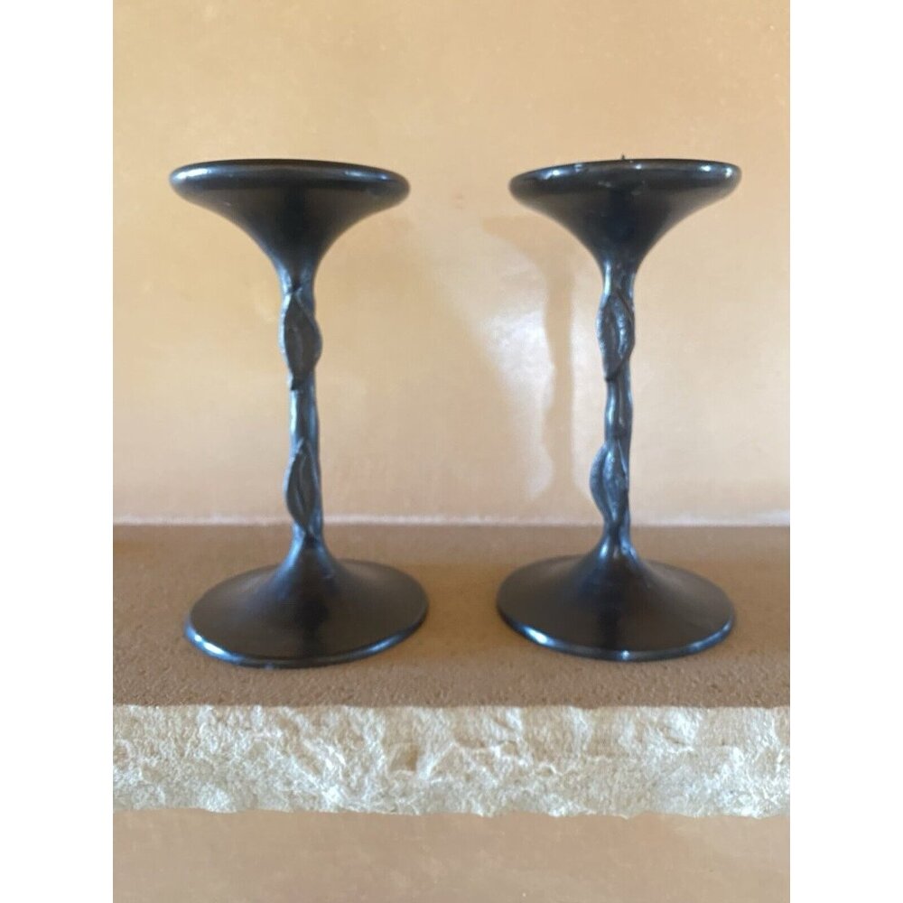 2 Bronze Art Nouveau Candlesticks By Illuminations.  Leaves On Stem Read